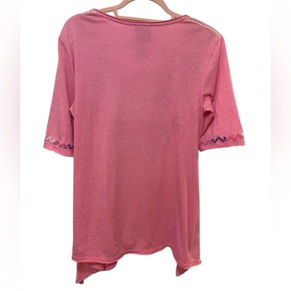 Johnny Was JWLA embroidered handkerchief hem tunic T-shirt pink small - Picture 2 of 9